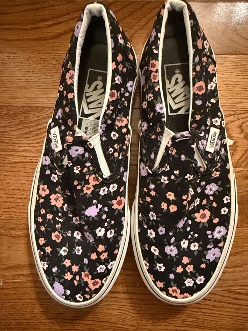Vans Floral Slip-On Sneakers - Black with Pink & Purple Flowers